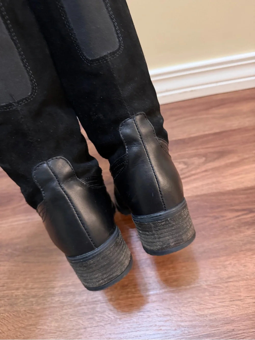 Puma Black Leather and Suede Over-The-Knee Boots